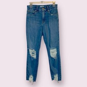 Good American Distressed Stretch Denim Blue Jeans High Rise Size 4 / 27